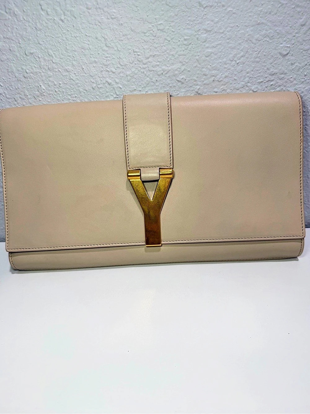 Saint Laurent Beige Chain Clutch